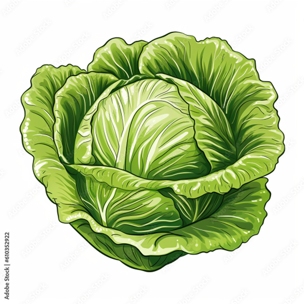 Fototapeta premium An illustration of a lettuce, on white background, Generative AI