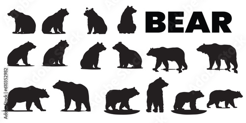 A set of silhouette bear vector illustration