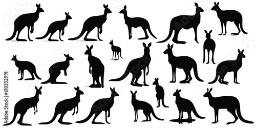 A set of cute silhouette kangaroo vector illustration