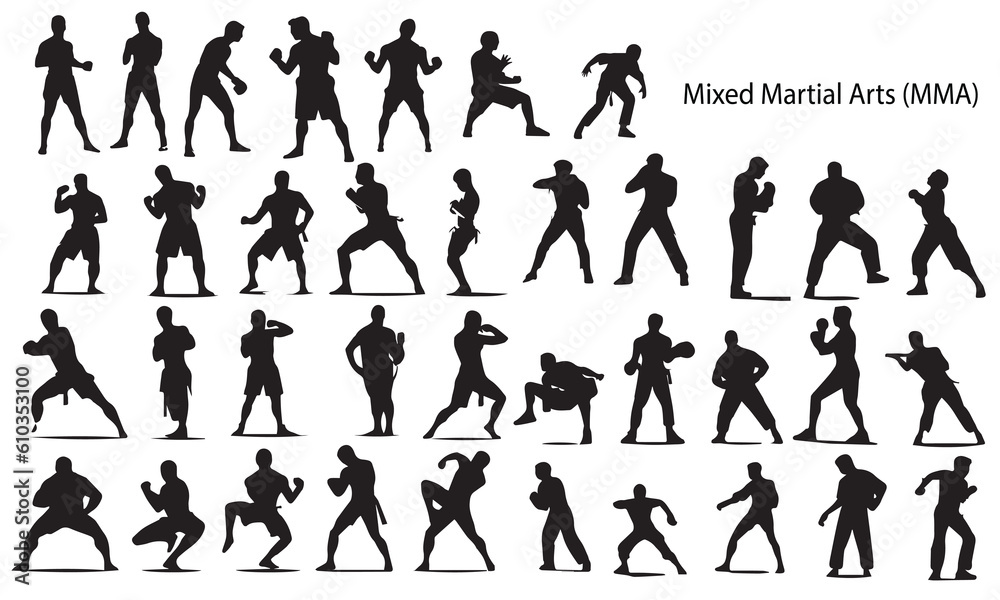 A set of silhouette Mixed Martial Arts vector illustration