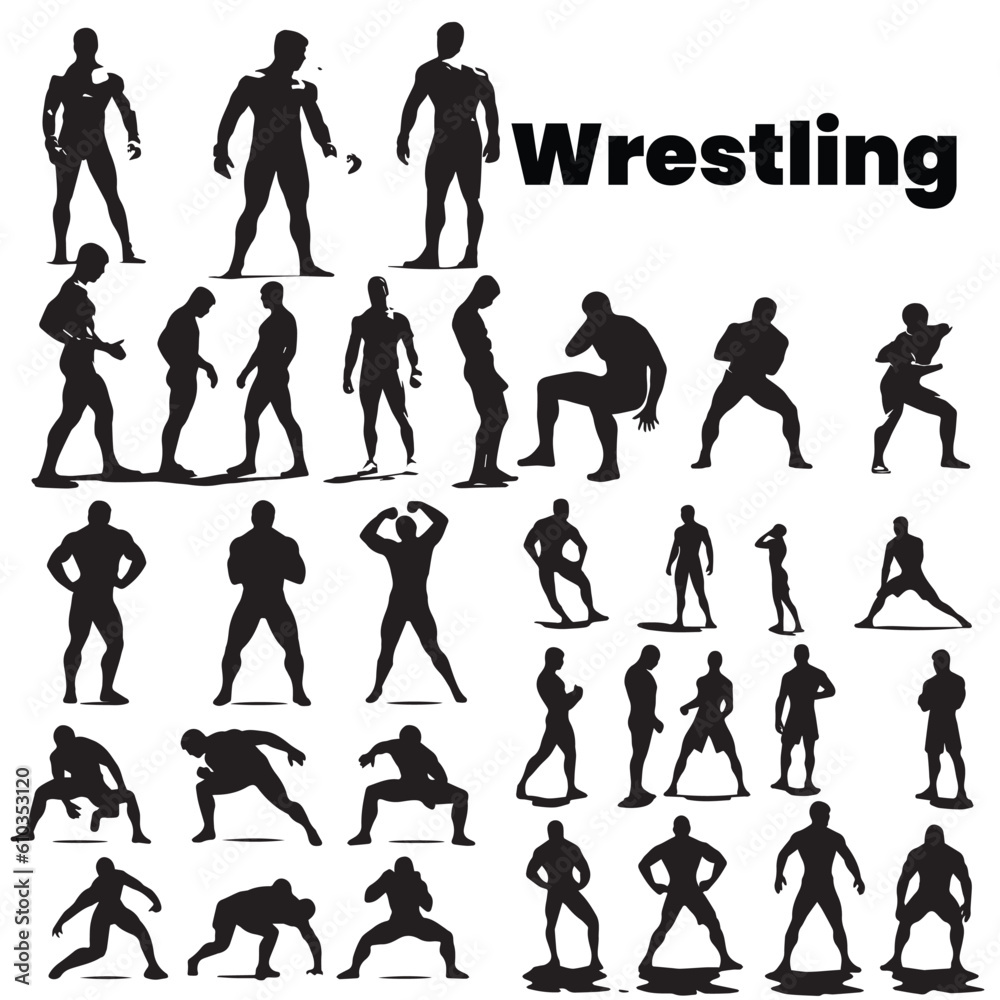 A set of silhouette wrestling player vector illustration A set of silhouette wrestling player vector illustration