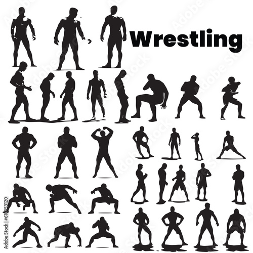 A set of silhouette wrestling player vector illustration