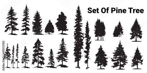 A set of silhouette pine tree vector design