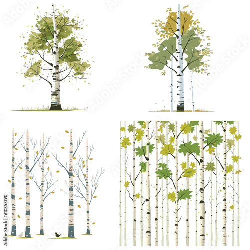 A set of flat birch tree vector illustration