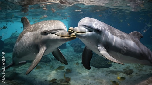 cute two dolphin in ocean look lovely play togethern  Generative Ai