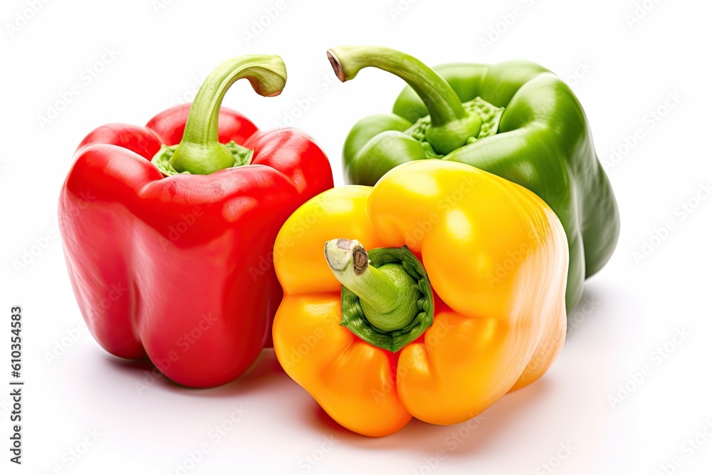 Healthy and Fresh. Close up Freshly Isolated Peppers on White Background Healthy and Fresh. Close up Freshly Isolated Peppers on White Background