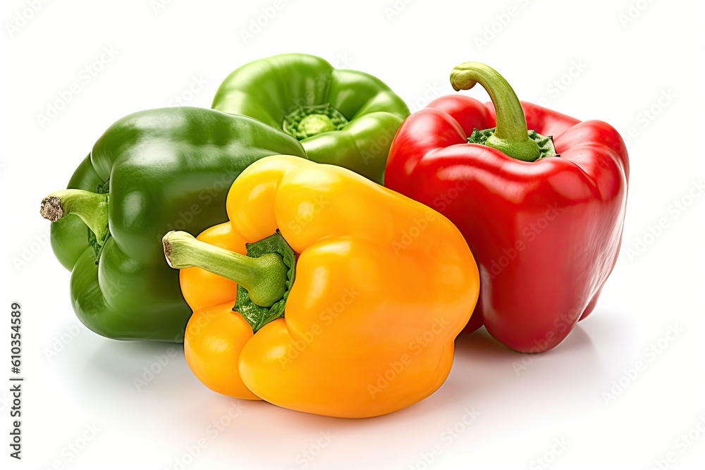 Healthy and Fresh. Close up Freshly Isolated Peppers on White Background Healthy and Fresh. Close up Freshly Isolated Peppers on White Background