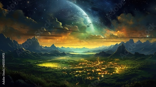 art illustration banner background panorama nature landscape with galaxy sky  Generative Ai