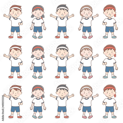 体操服の子供たち　全身　鉢巻