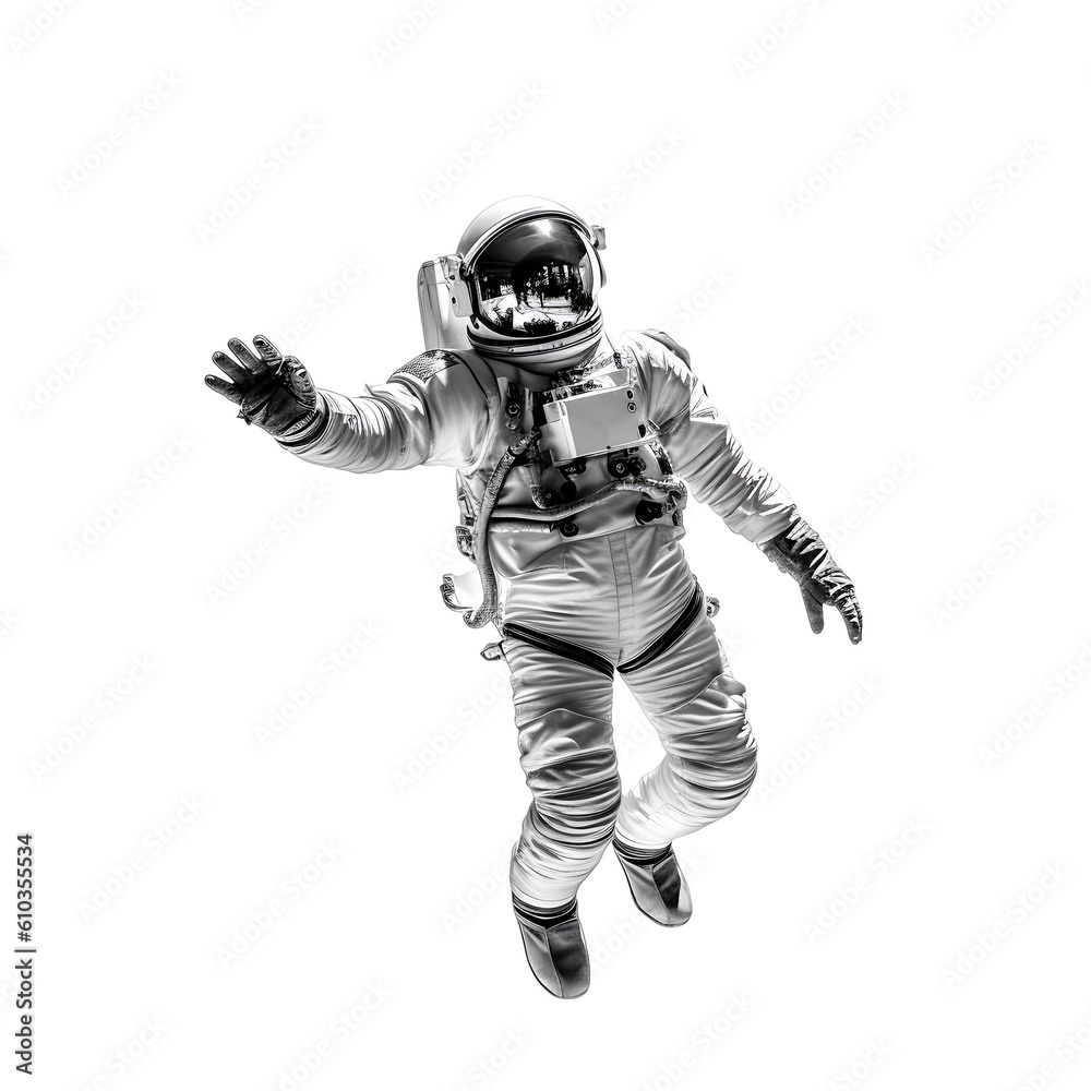 Astronaut flies over the earth in space isolated on transparent background with Generative AI
