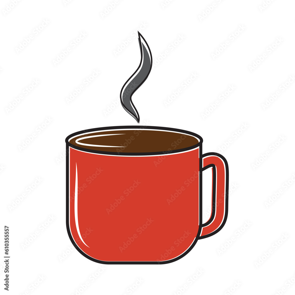 Red coffee mug with steam in flat design style. Vector illustration Red coffee mug with steam in flat design style. Vector illustration