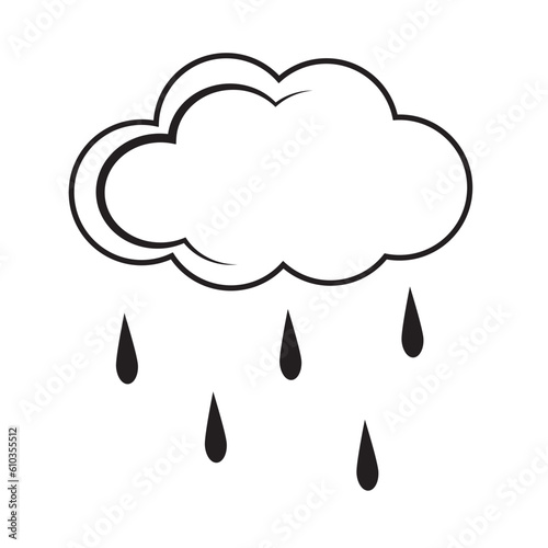 A simple weather icon with raindrops falling from the clouds. The Raincloud logo with raindrops. Contour vector illustration
