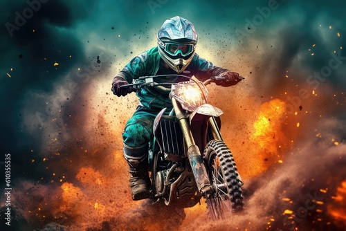 Dirt bike rider in fire background © Photo And Art Panda