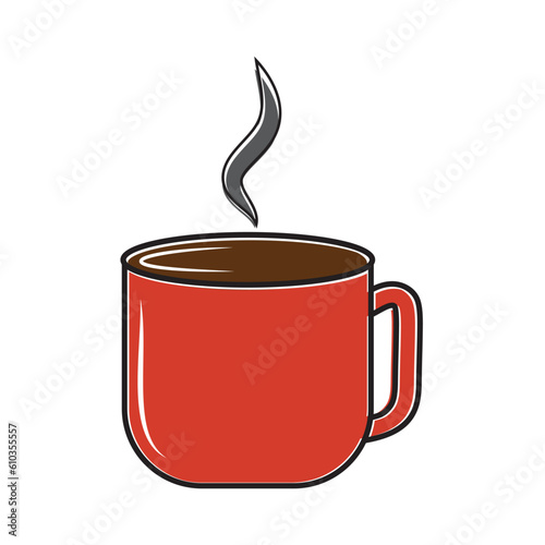 Red coffee mug with steam in flat design style. Vector illustration