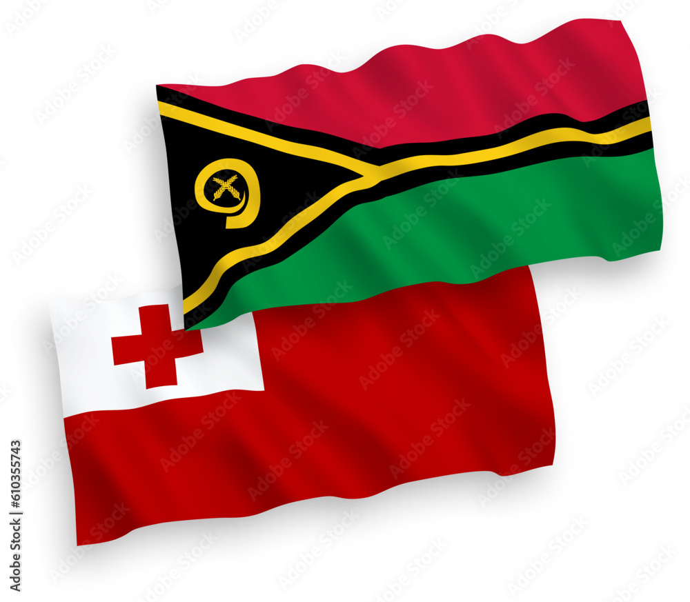 Flags of Kingdom of Tonga and Republic of Vanuatu on a white background