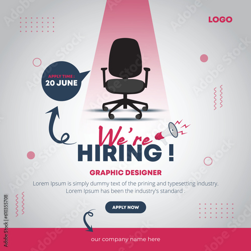 We are hiring social media post banner, join our team announcement lettering in speech bubble chat box vector illustration, Job Vacancy Advertisement Concept