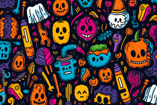 Vector Halloween seamless pattern with ghost and pumpkin  Generative AI