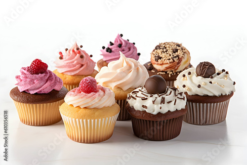 A selection of cupcakes isolated on white background