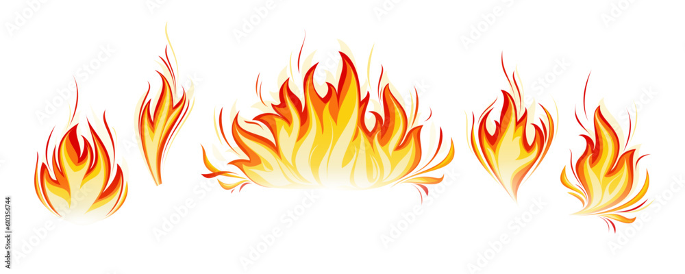 Cartoon fire flames vector set. Ignition light effect, flaming symbols. Hot flame energy, effect fire animation illustration. Realistic flames tongues. Vector illustration. Cartoon fire flames vector set. Ignition light effect, flaming symbols. Hot flame energy, effect fire animation illustration. Realistic flames tongues. Vector illustration.