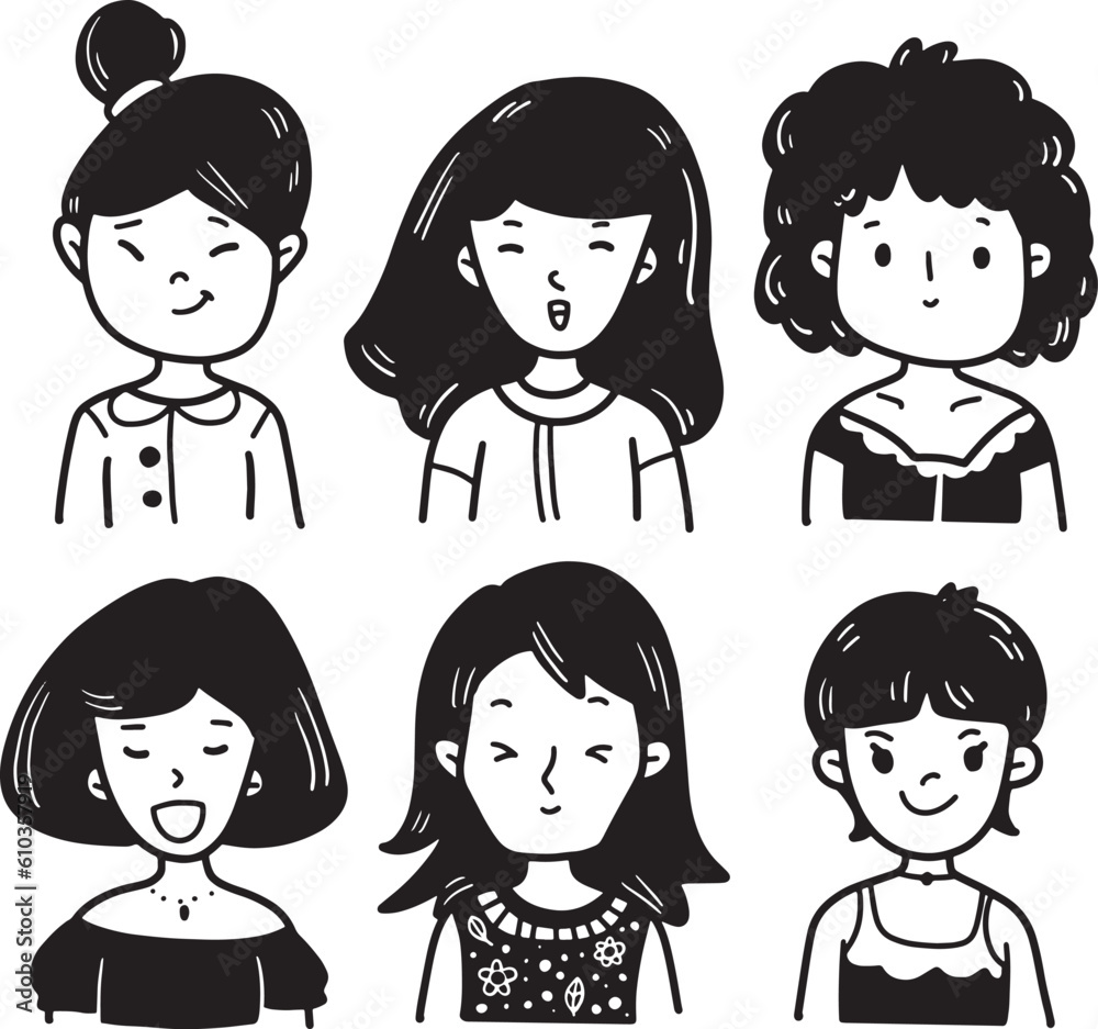 Doodle Hand drawn face girl collection style Doodle Hand drawn face girl collection style
