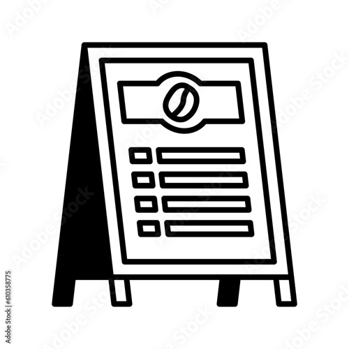 Board for restaurant menu icon. Advertising street stand, sidewalk sign. Chalkboard for cafe.