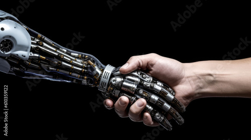 Human and Robot handshake. Generative AI © piai
