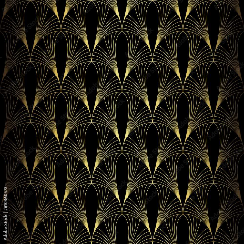 Art Deco Pattern. Vector background in 1920s style. Gold black texture