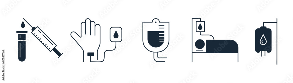 set of Blood donation instruments icons. medical treatment equipment  vector