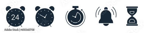 alarm clock icon set Vector. Time and clock, timer icons