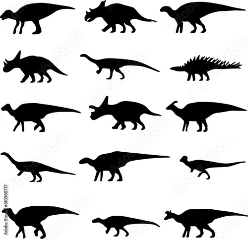 grub silhouettes of types of dinosaurs