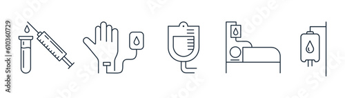 set of Blood donation instruments icons. medical treatment equipment  vector