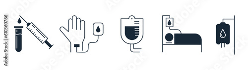 set of Blood donation instruments icons. medical treatment equipment  vector