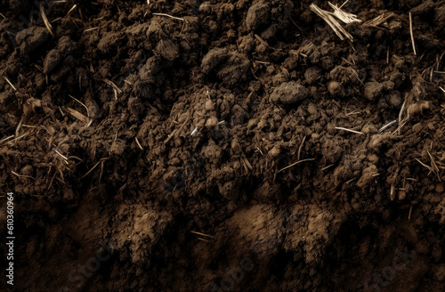 Compost dirt soil agricultural wallpaper, dirt texture in the style of national geographic. Generative Ai.