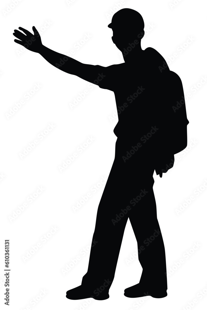 Young tourist silhouette vector on white