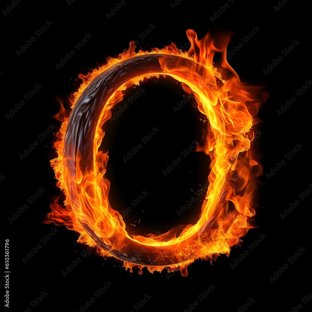 Fire font text letter O on black background, generative ai generated Fire font text letter O on black background, generative ai generated