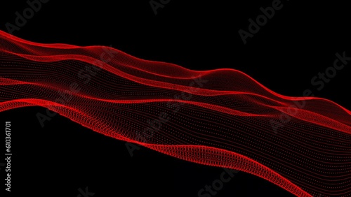Red color dynamic wave particles seamless curve lines  shiny background