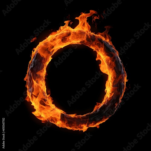 Letter O fire with flames, generative ai generated
