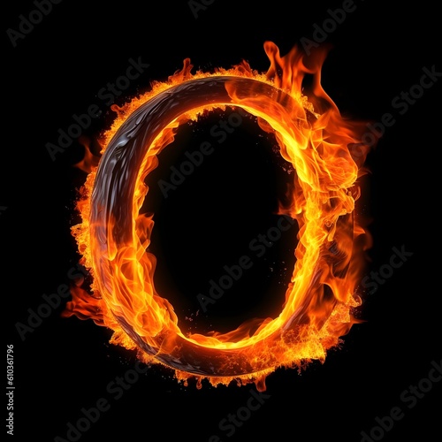 Fire font text letter O on black background  generative ai generated