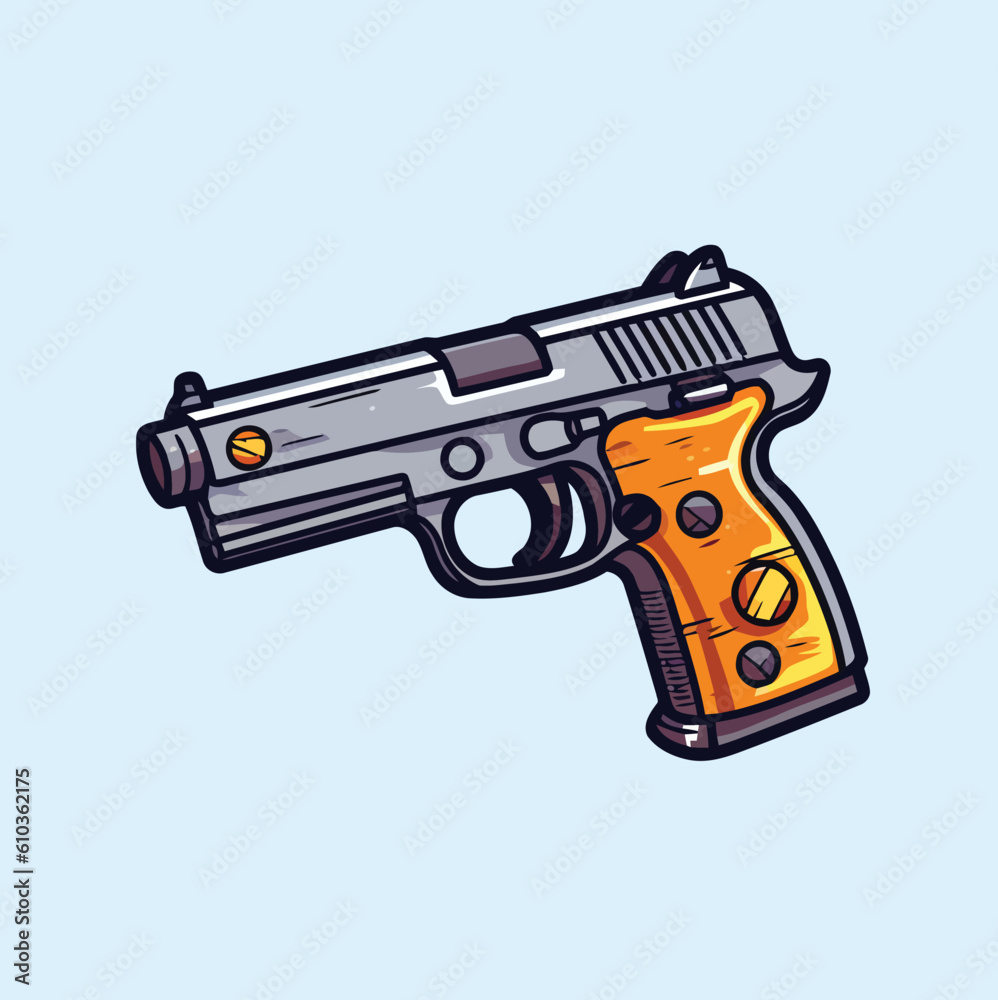 Hand Drawn Gun Pistol Cartoon Style Vector Illustration