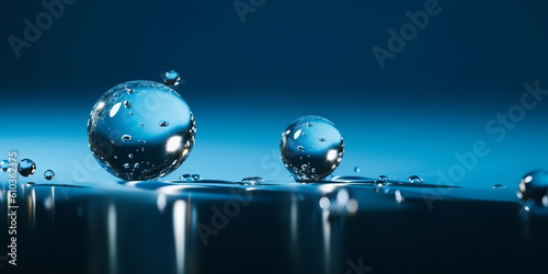 Water Drops On Blue Background. Generative AI