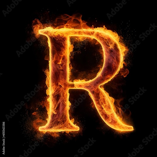 Letter R fire with flames, generative ai generated