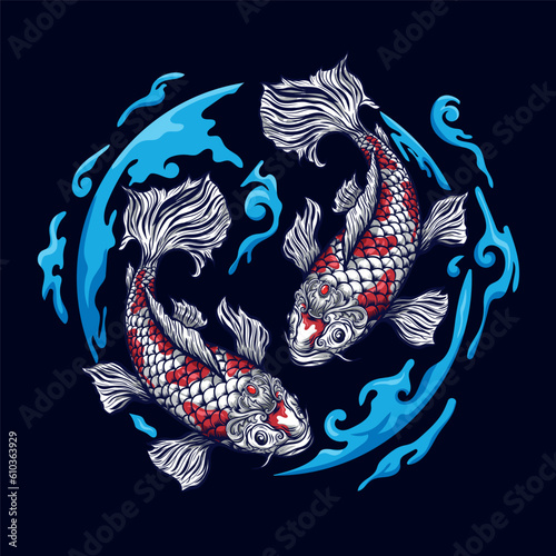Yin Yang Twin Koi Fish illustration