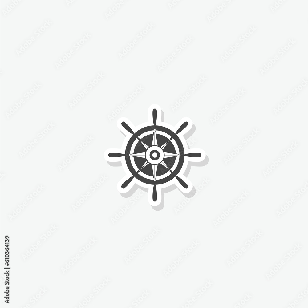 Steering wheel and compass rose navigation symbol sticker icon Steering wheel and compass rose navigation symbol sticker icon
