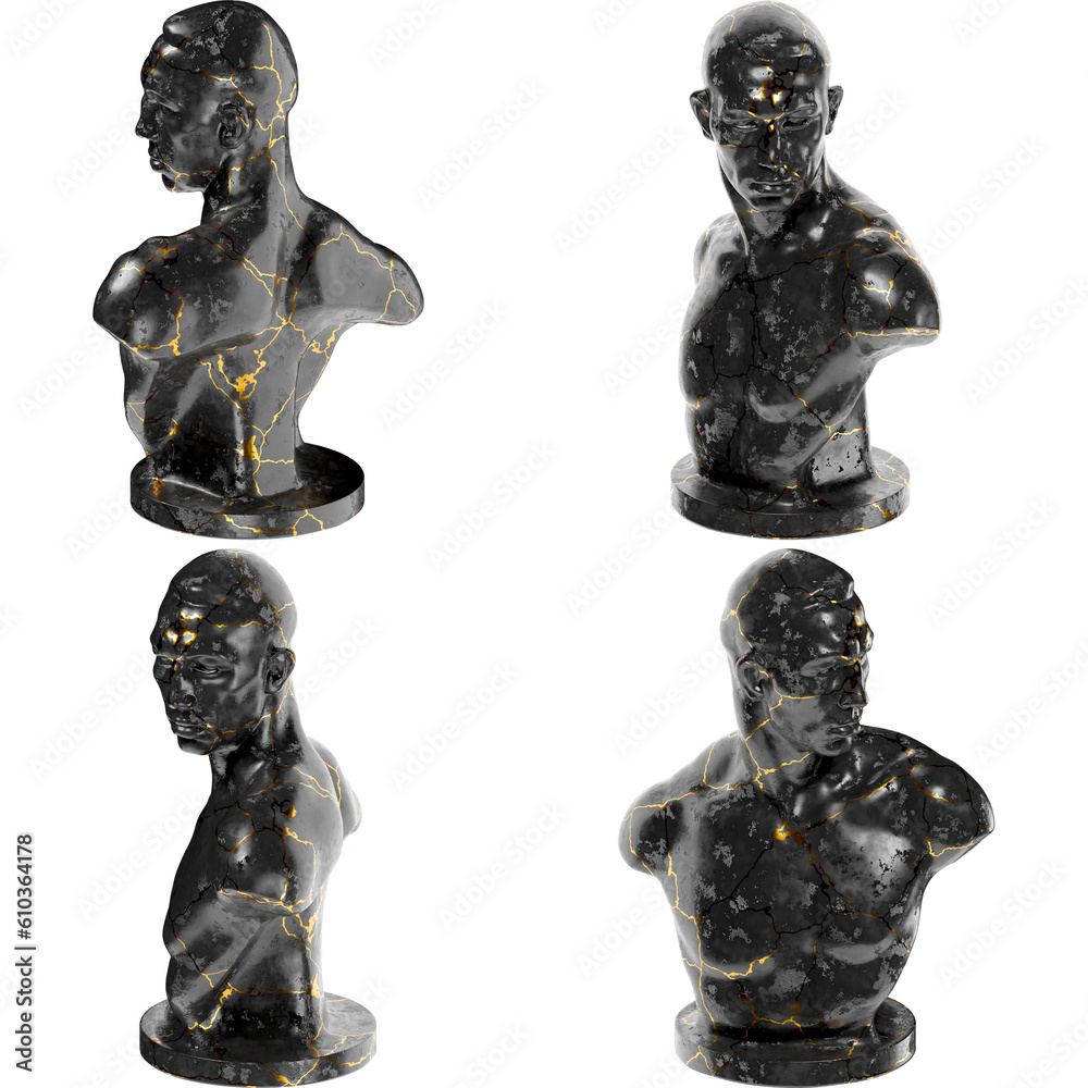 Boxer Emil Andreasen Black glossy marble and gold statue. Perfect for graphic design, social media.