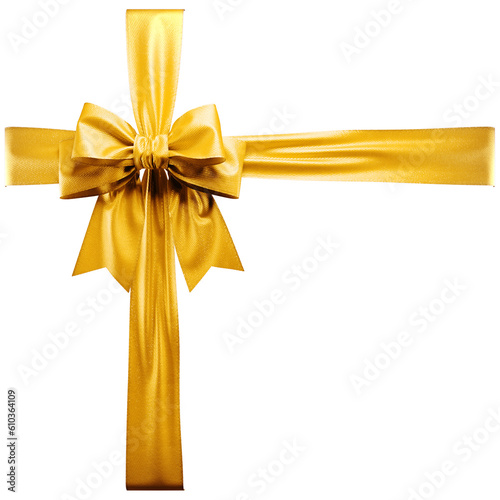 Golden ribbon bow on white background. 3d
