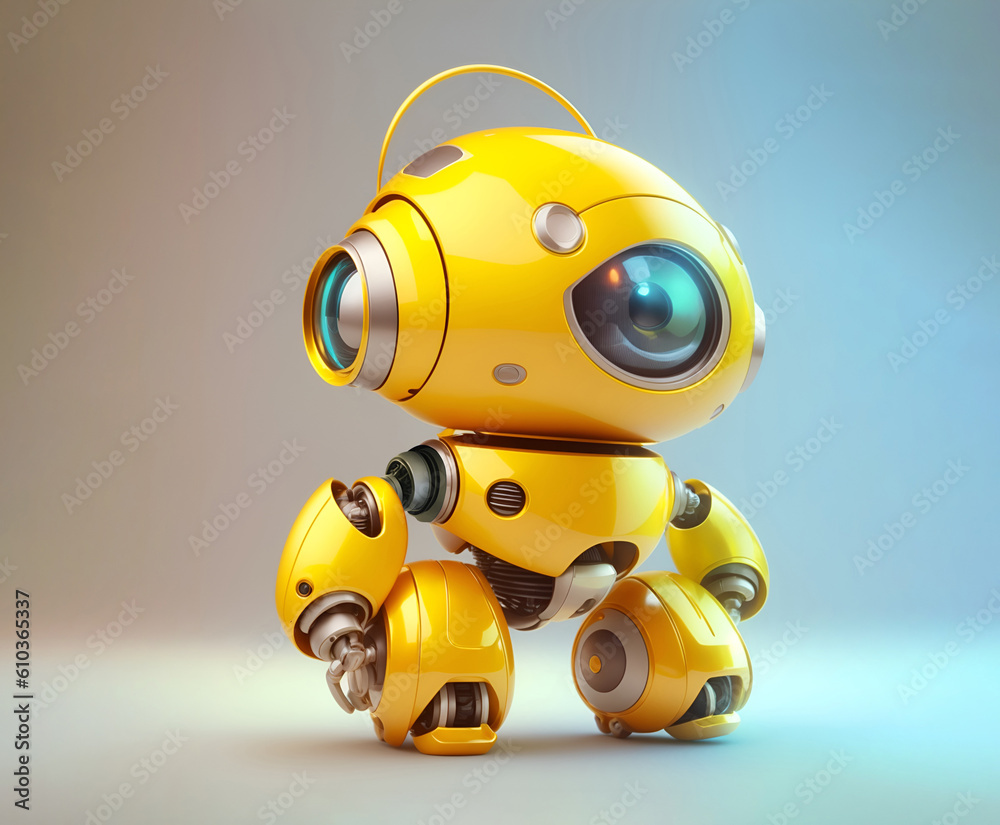 Funny android. Cute little toy robot with big head. Funny android. Cute little toy robot with big head.
