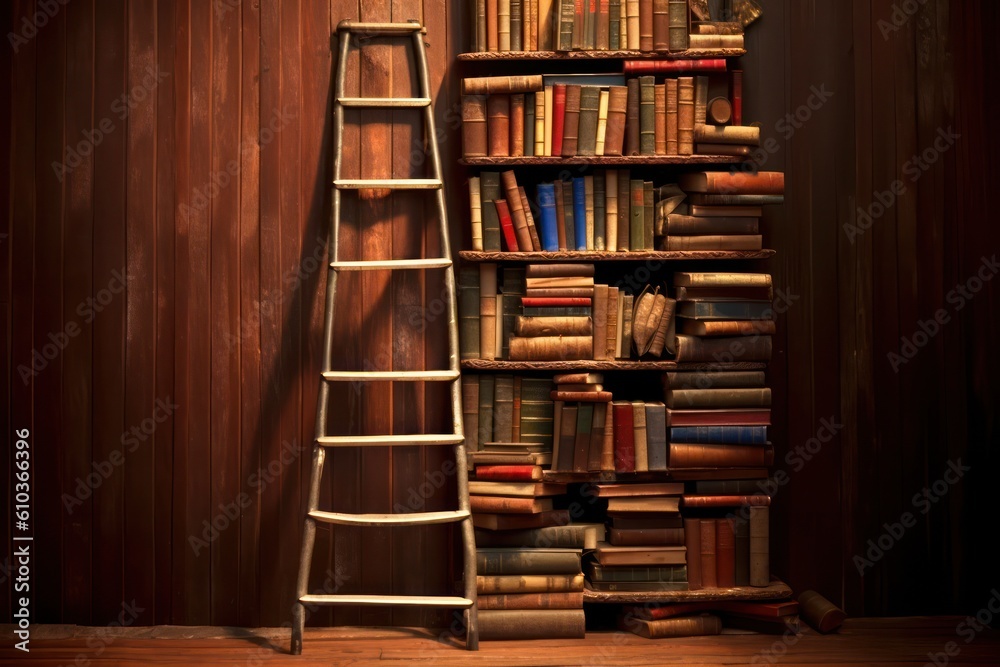 Steps from books leading up as a symbol of the power of knowledge and education. Generative AI Steps from books leading up as a symbol of the power of knowledge and education. Generative AI