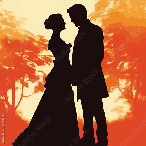 ree vector silhouette of wedding couple on starburst background
