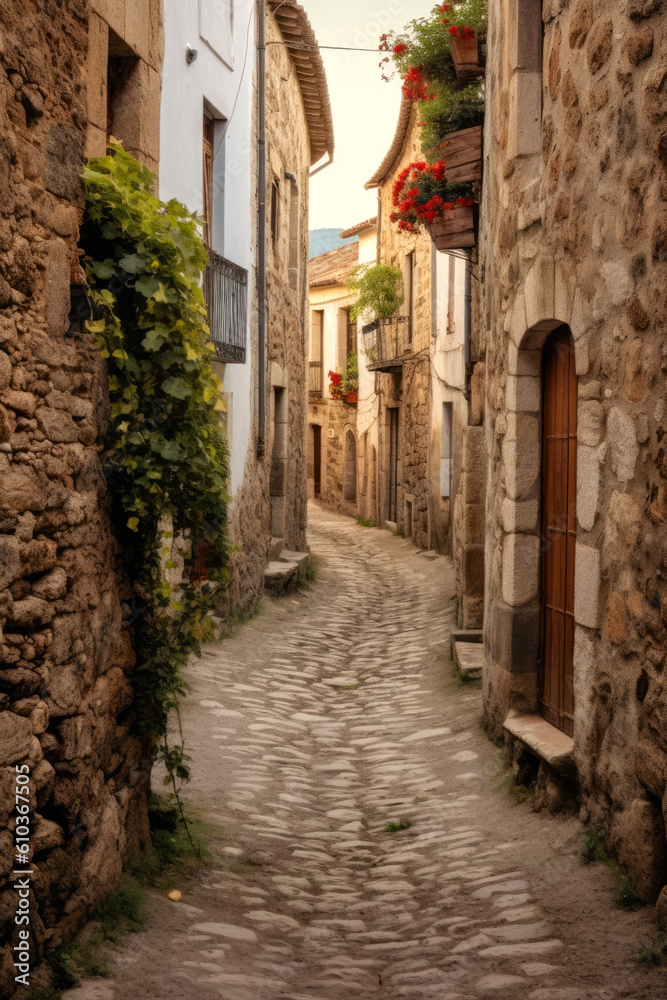 Captivating allure of a medieval town in Merengue, Spain. Generative AI