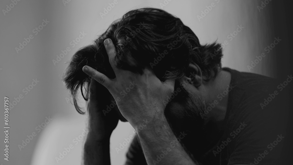 Dramatic Depressed Young Man Suffering From Emotional Pain Somber 